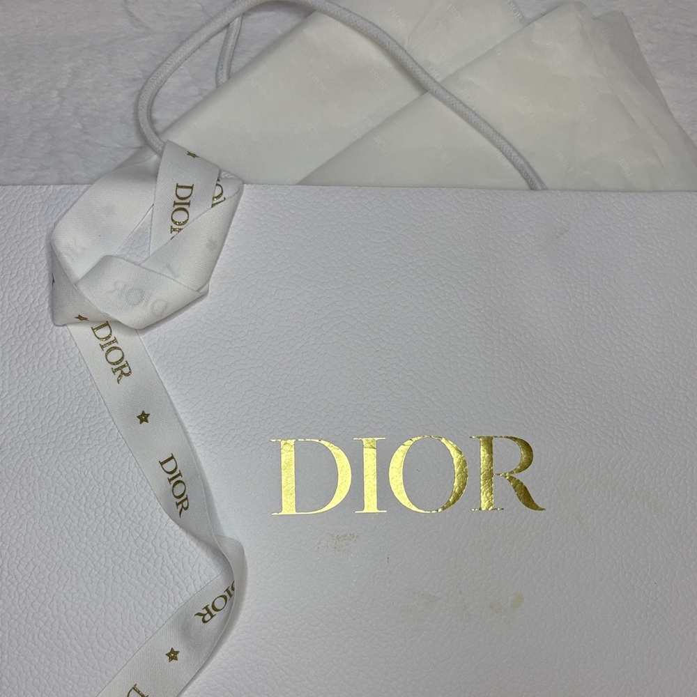 Dior White Textured Gift Bag with Ribbon and Tissue
